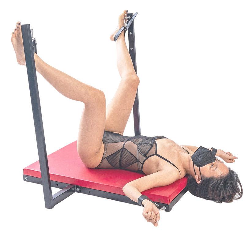 THORN GARDEN™ red leather bdsm bondage chair with sex machine and free shipping