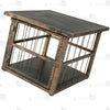 Side profile of vintage coffee table cage TG062 showing hinged door entry and heavy-duty locking latch