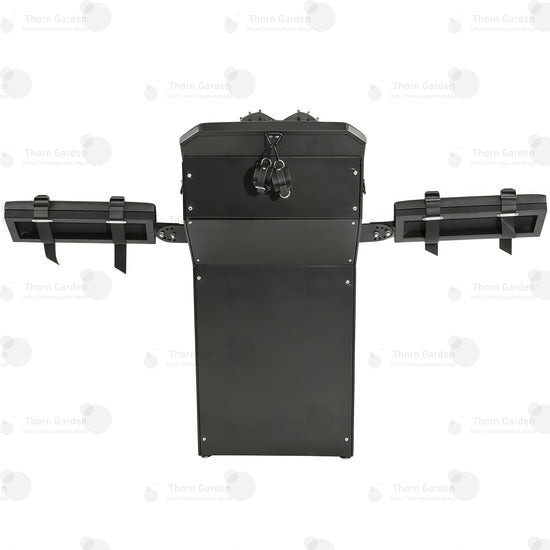 Black heavy-duty tickling chair with steel frame and adjustable leather restraint panels