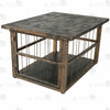 Side profile of vintage coffee table cage TG062 showing hinged door entry and heavy-duty locking latch