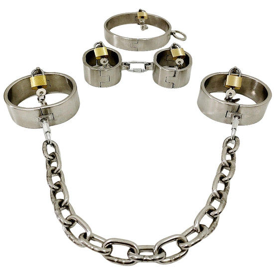 THORN GARDEN™ Men's & Women's 304 Stainless Steel Post Lock Handcuffs & Ankle Cuffs Set with Collars