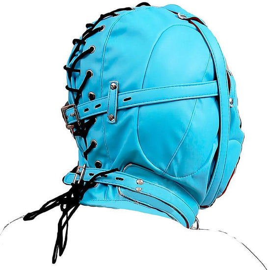 THORN GARDEN™ bondage Blue forced blowjob leather hood