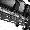 Detail of adjustable stainless steel leg support crutches with leather padding, wrist cuffs, and heavy-duty straps