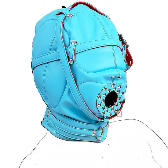 THORN GARDEN™ bondage Blue forced blowjob leather hood