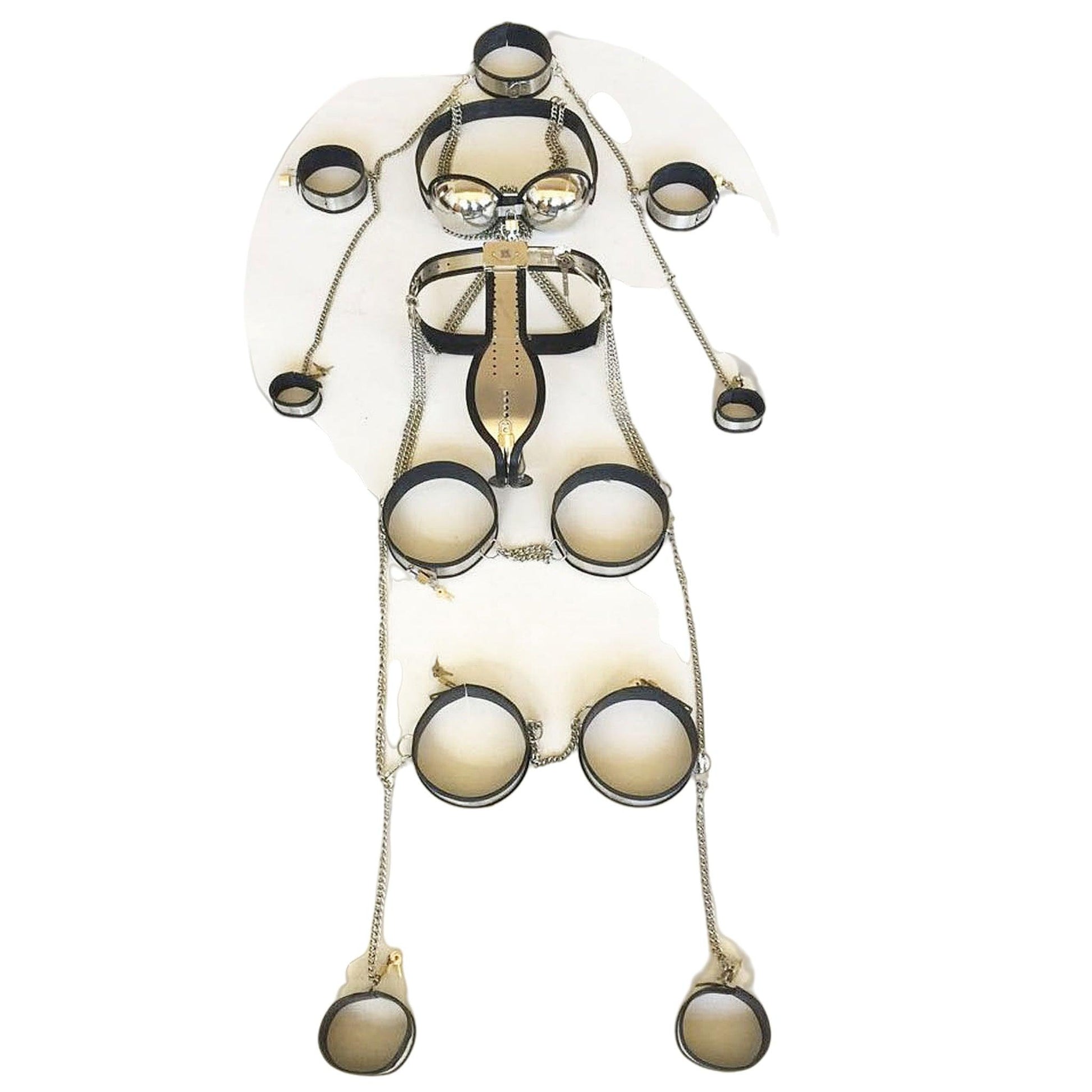 THORN GARDEN™ High-Quality Male Bodysuit Chastity Outfit with Matching Wrist, Ankle, and Thigh Cuffs