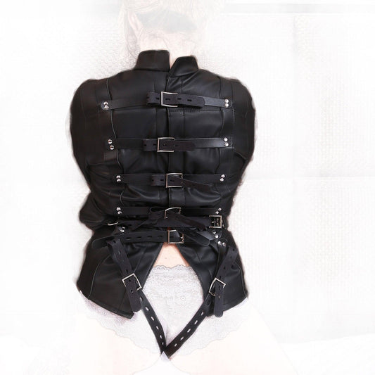 THORN GARDEN™ Black Leather Forceful Restraint Suit for BDSM