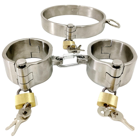 THORN GARDEN™ Men's & Women's 304 Stainless Steel Post Lock Handcuffs & Ankle Cuffs Set with Collars