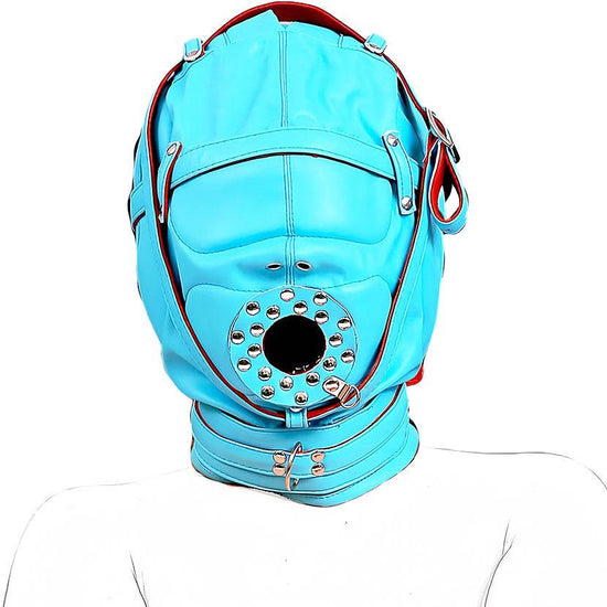THORN GARDEN™ bondage Blue forced blowjob leather hood