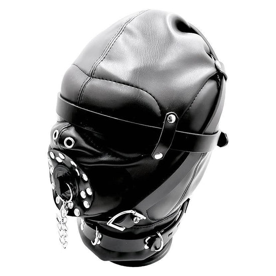 THORN GARDEN™ bondage black forced blowjob leather hood