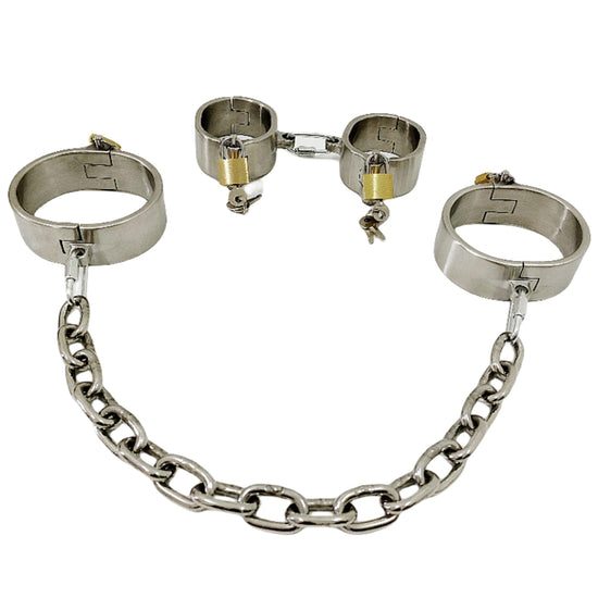 THORN GARDEN™ Men's & Women's 304 Stainless Steel Post Lock Handcuffs & Ankle Cuffs Set with Collars