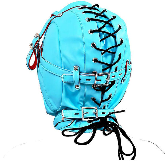 THORN GARDEN™ bondage Blue forced blowjob leather hood