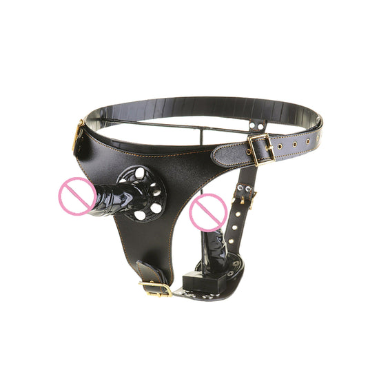 Triple Penetration PU Leather Strap-On for Women - High-Quality Material, Comfortable Fit, Discreet Packaging - Non-Vibrating Dildos
