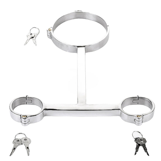 THORN GARDEN™ T-Shaped Bondage Collar: Professional Stainless Steel Hand and Neck