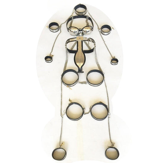 THORN GARDEN™ High-Quality Male Bodysuit Chastity Outfit with Matching Wrist, Ankle, and Thigh Cuffs