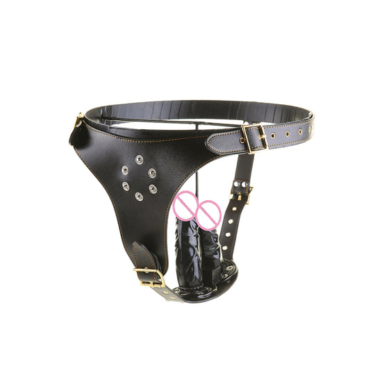 Triple Penetration PU Leather Strap-On for Women - High-Quality Material, Comfortable Fit, Discreet Packaging - Non-Vibrating Dildos