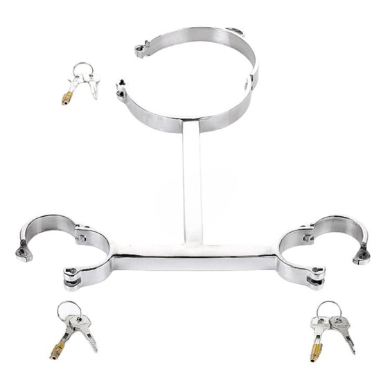 THORN GARDEN™ T-Shaped Bondage Collar: Professional Stainless Steel Hand and Neck