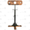 Full view of wooden pillory floor stand with heavy-duty black steel support post and cross base