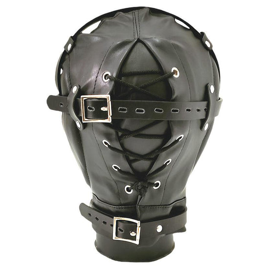 THORN GARDEN™ bondage black forced blowjob leather hood