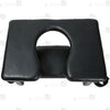Close-up of premium black padded leather seat showing keyhole cutout design and heavy-duty stitching