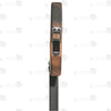 Close-up of burnt-wood finish pillory top with neck and wrist openings and integrated lock