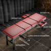 Product dimension diagram of the THORN GARDEN Adjustable BDSM Bondage Bed - TGZDCPLUS highlighting overall length 183 cm (72 in), width 55 cm (21 in), height 65 cm (25 in), arm restraint pad 30 × 16 cm (11 in), leg restraint bar adjustment 35–51 cm (20 in), and long chain 100 cm (39 in)