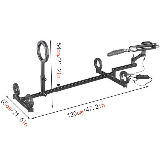 Product dimensions and structure design diagram of the Bondage Stockade Customized Model highlighting key measurements including 120cm length, 55cm width, and 54cm height