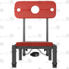 Front view of the THORN GARDEN Folding BDSM Bondage Bench - TGXADPLUS highlighting the height-adjustable neck-and-wrist pillory board, red leather padded bench, black steel frame, and attached restraint cuff
