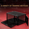 Promotional render of the THORN GARDEN Heavy Duty BDSM Bondage Cage - TGQL highlighting the heavy-duty all-metal steel construction, matte black finish, and bold text overlay across the top reading TRAINING A VARIETY OF TRAINING METHODS