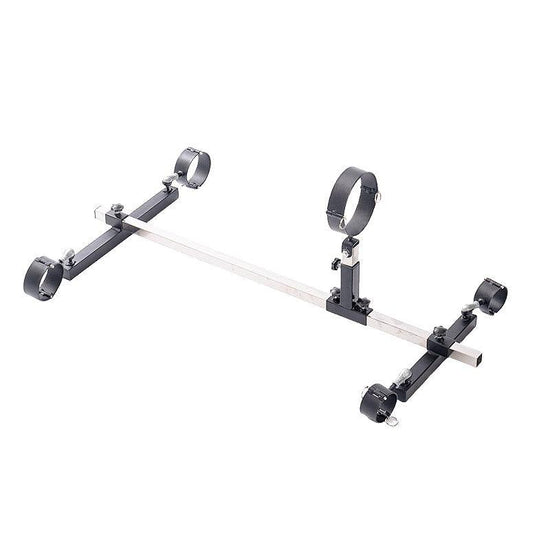 Studio product angle view of the THORN GARDEN 3G Bondage Stockade with metalcuffs showcasing the heavy-duty four-limb restraint frame against a clean white background