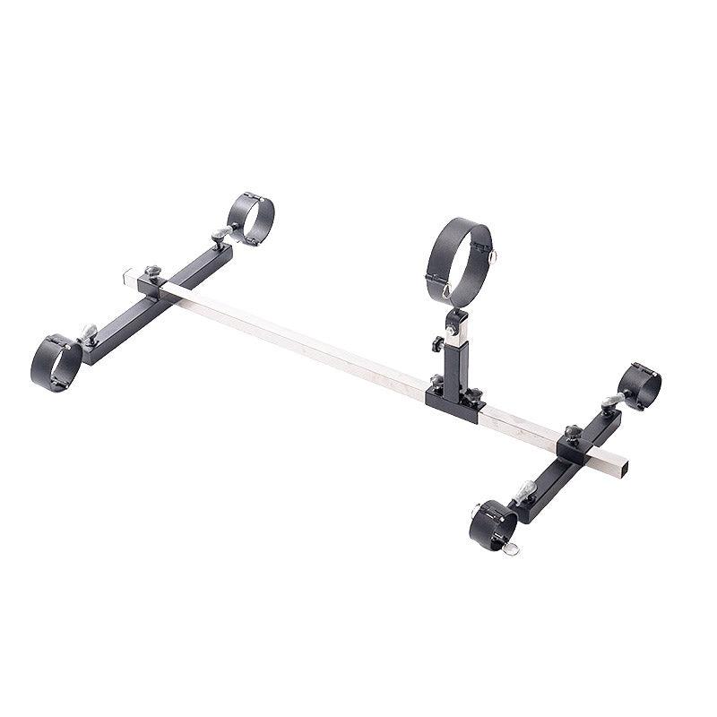 Studio product angle view of the THORN GARDEN 3G Bondage Stockade with metalcuffs showcasing the heavy-duty four-limb restraint frame against a clean white background