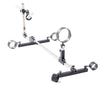 Studio product axometric overview view of the THORN GARDEN 3G Bondage Stockade with metalcuffs showcasing the heavy-duty four-limb restraint frame with machine mount against a clean white background