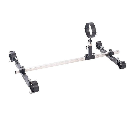Studio product overview view of the THORN GARDEN 3G Bondage Stockade with metalcuffs showcasing the heavy-duty four-limb restraint frame against a clean white background